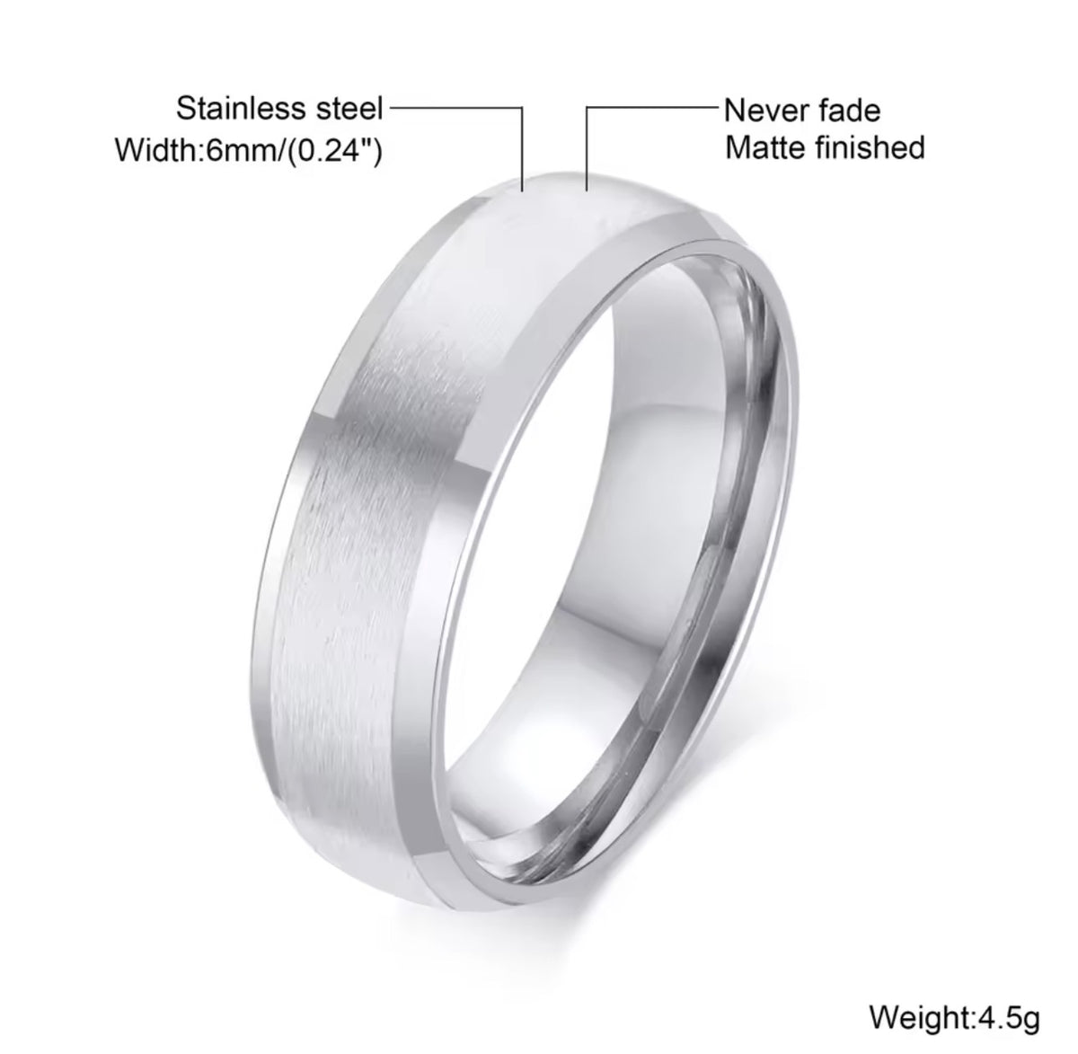 Men’s 6mm Stainless Steel Matte Band Ring