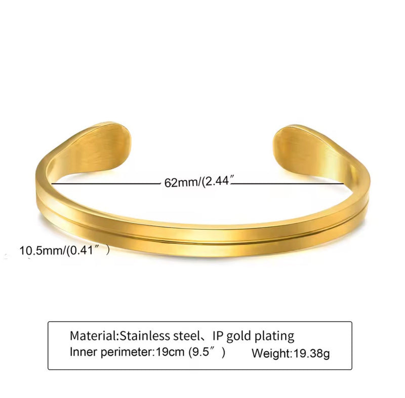 Men’s Stainless Steel Open Cuff Bracelet – Gold or Silver