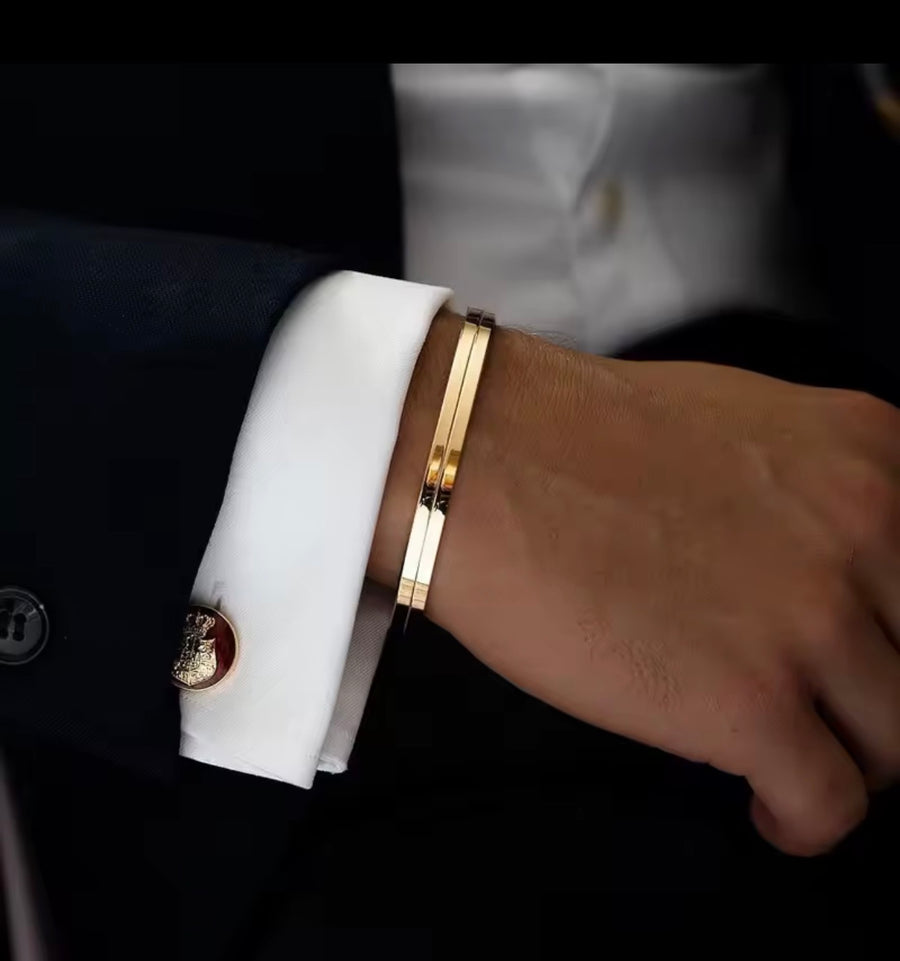 Men’s Stainless Steel Open Cuff Bracelet – Gold or Silver