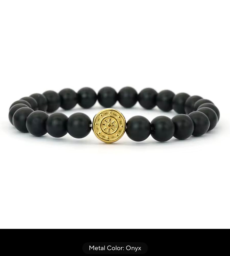 Men’s 8mm Beaded Stretch Bracelet – Onyx, Black Flash or Tiger Eye