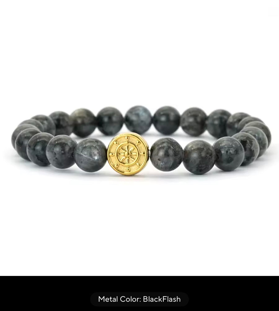 Men’s 8mm Beaded Stretch Bracelet – Onyx, Black Flash or Tiger Eye
