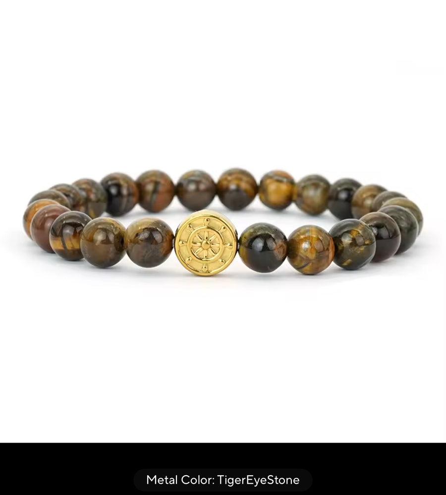 Men’s 8mm Beaded Stretch Bracelet – Onyx, Black Flash or Tiger Eye