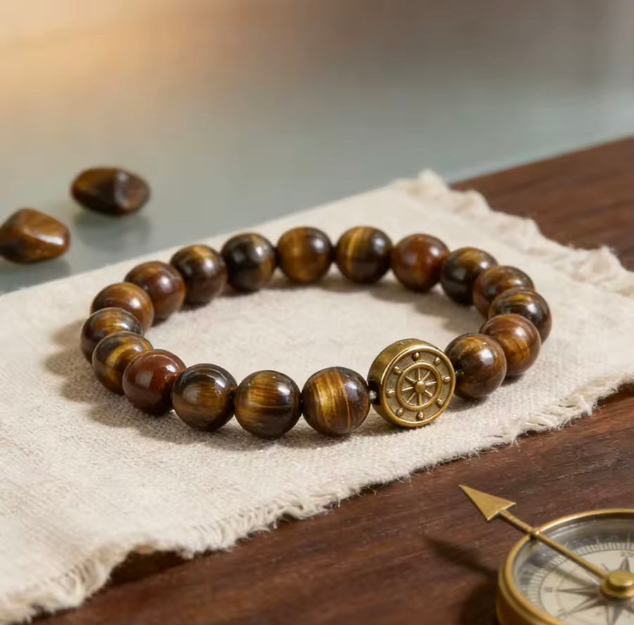 Men’s 8mm Beaded Stretch Bracelet – Onyx, Black Flash or Tiger Eye