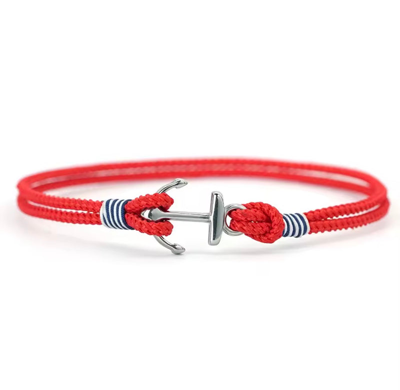 Men’s Nautical Anchor Rope Bracelet  Red or Khaki