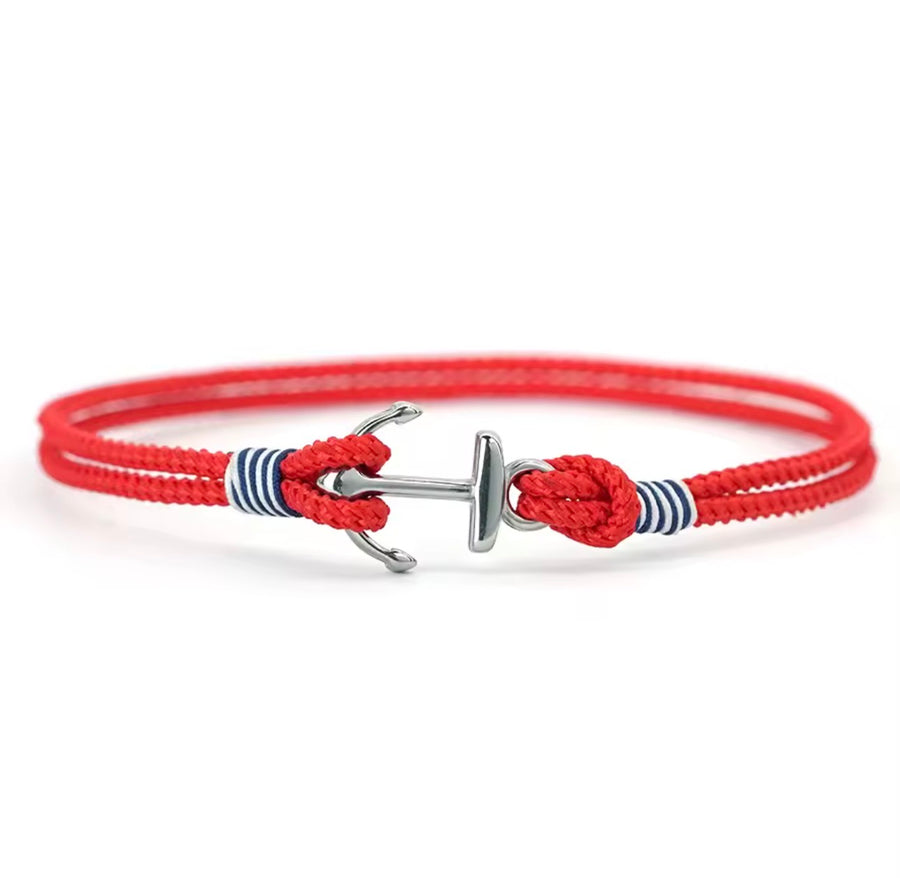 Men’s Nautical Anchor Rope Bracelet  Red or Khaki