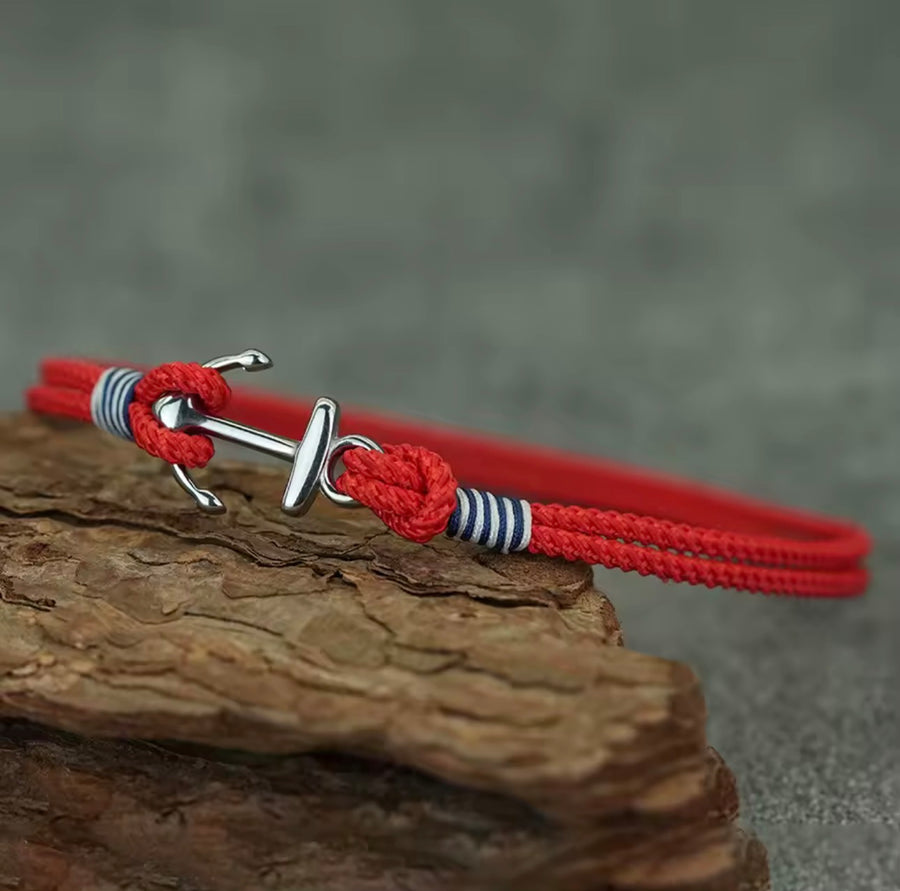 Men’s Nautical Anchor Rope Bracelet  Red or Khaki