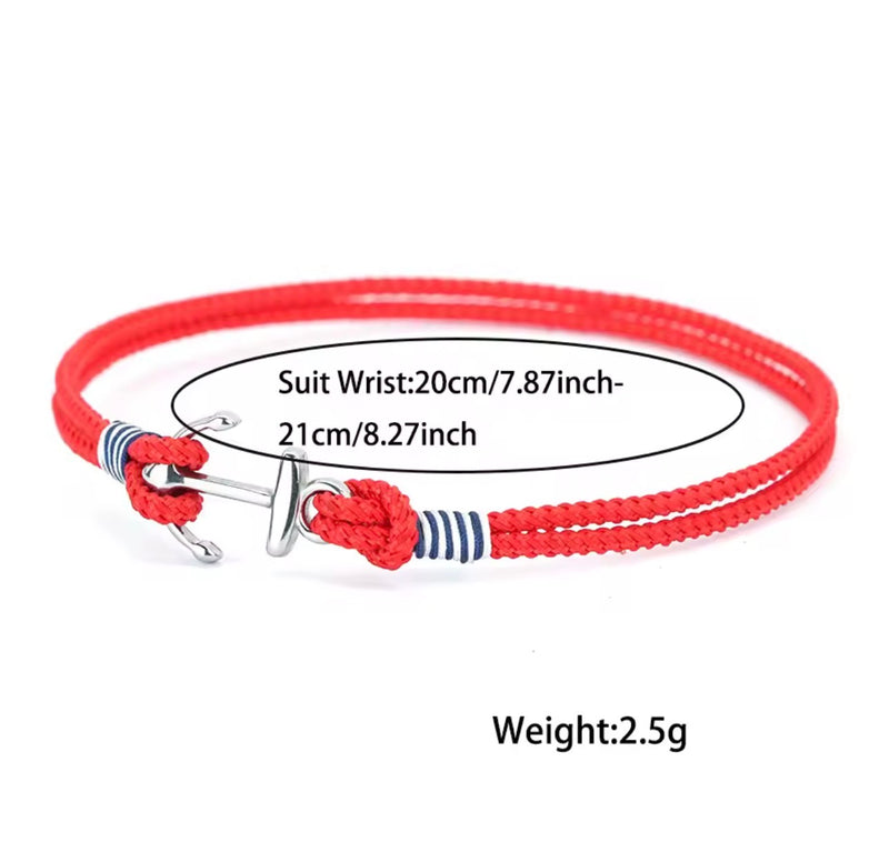 Men’s Nautical Anchor Rope Bracelet  Red or Khaki