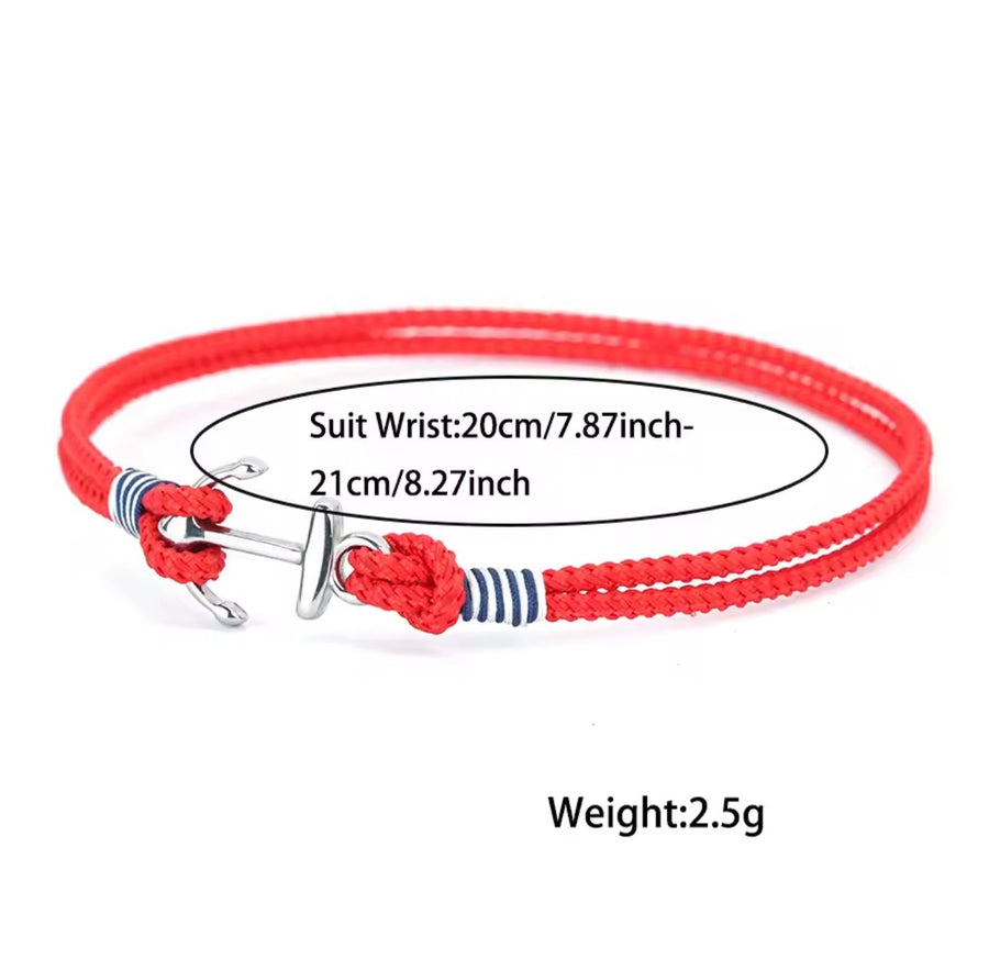 Men’s Nautical Anchor Rope Bracelet  Red or Khaki