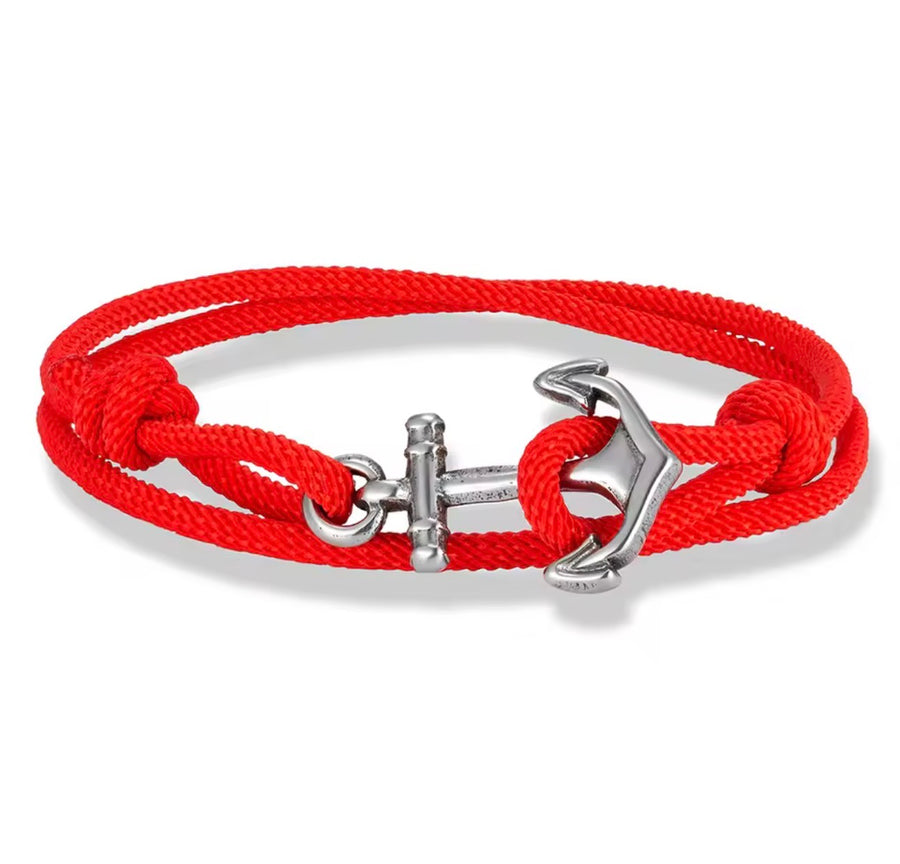 Men’s Adjustable Anchor Rope Bracelet – Red or Blue