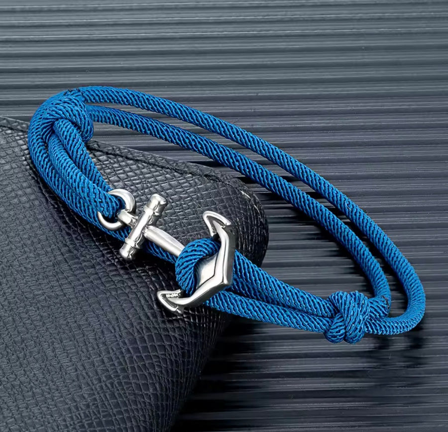 Men’s Adjustable Anchor Rope Bracelet – Red or Blue