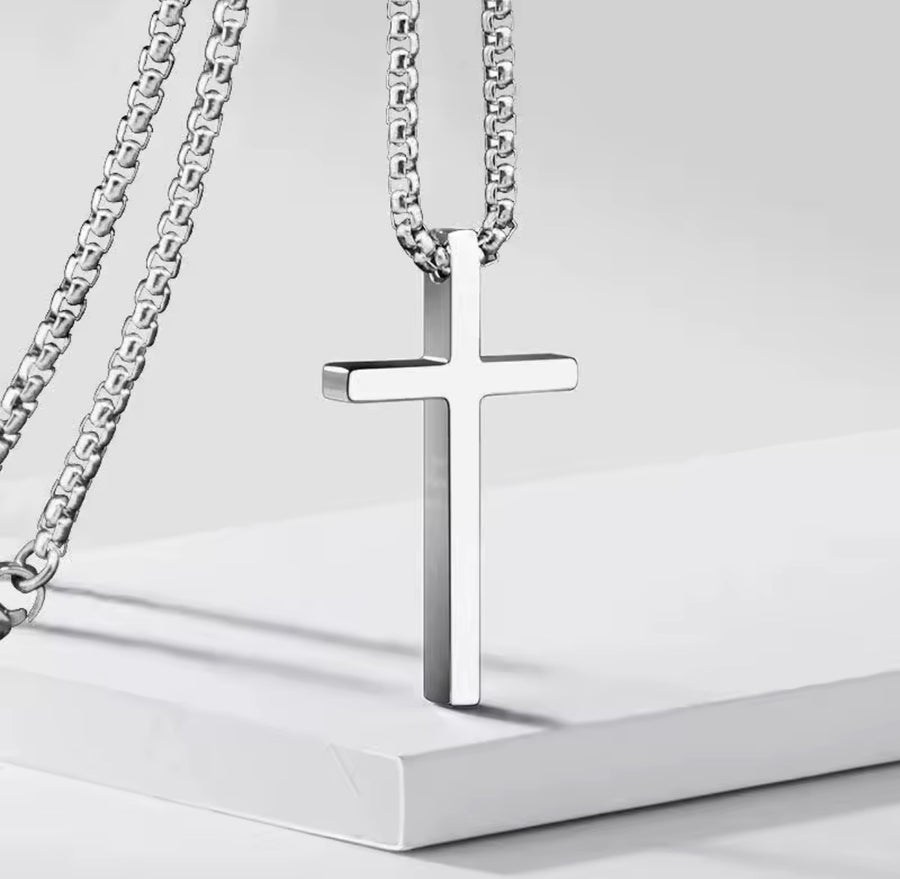 Men’s Stainless Steel Cross Necklace – Gold or Silver