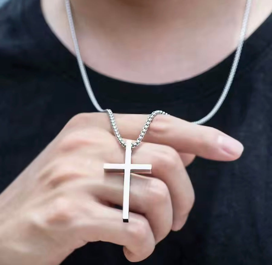 Men’s Stainless Steel Cross Necklace – Gold or Silver