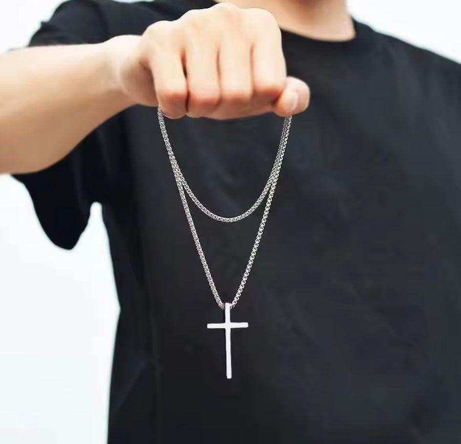 Men’s Stainless Steel Cross Necklace – Gold or Silver