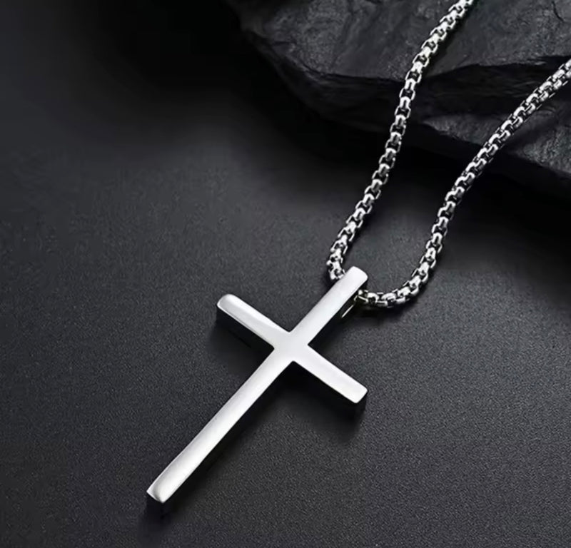 Men’s Stainless Steel Cross Necklace – Gold or Silver