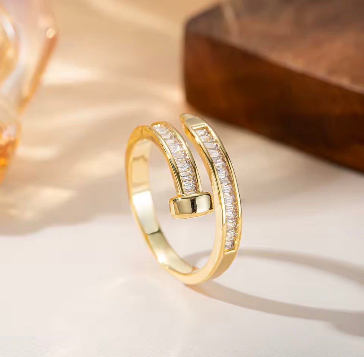 Women’s Adjustable Nail Design Ring – 18K Gold Plated