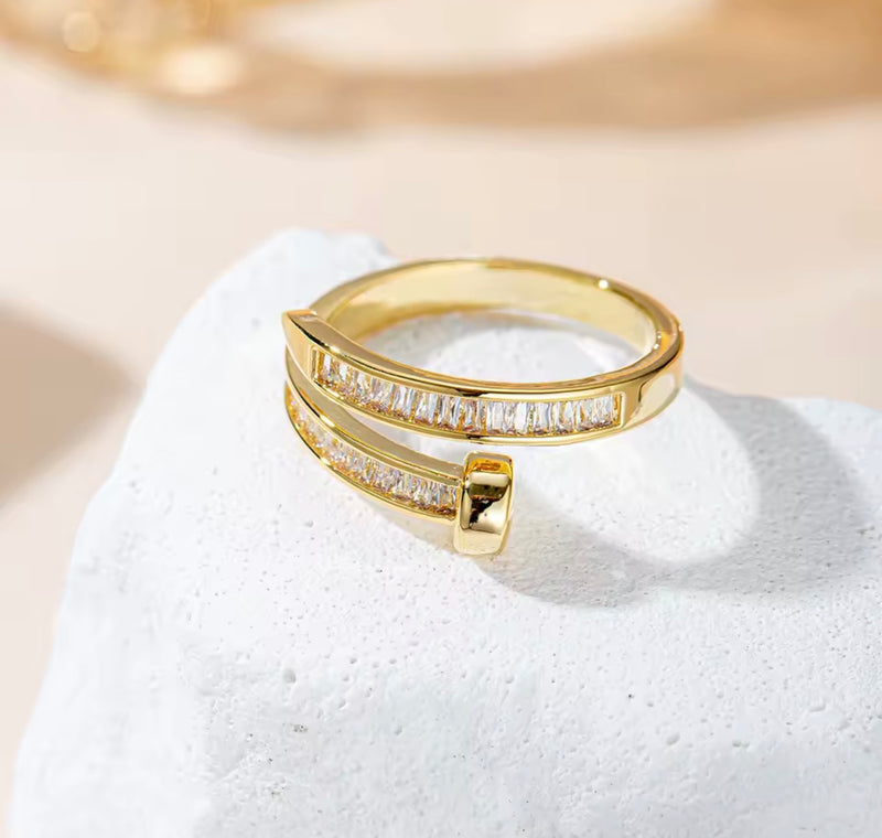 Women’s Adjustable Nail Design Ring – 18K Gold Plated