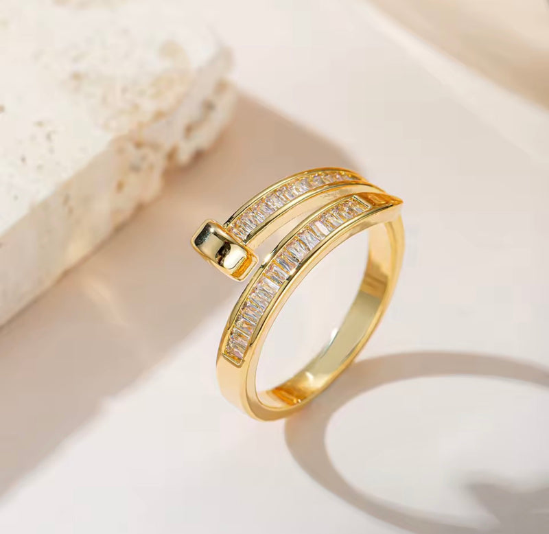 Women’s Adjustable Nail Design Ring – 18K Gold Plated