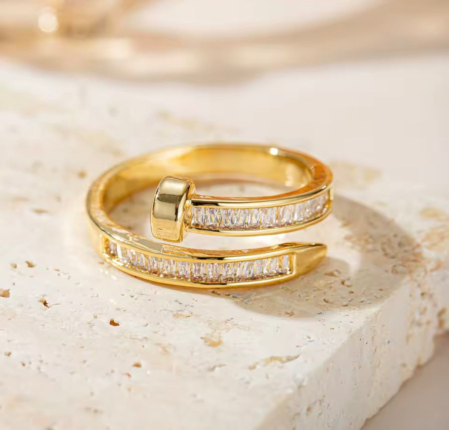 Women’s Adjustable Nail Design Ring – 18K Gold Plated
