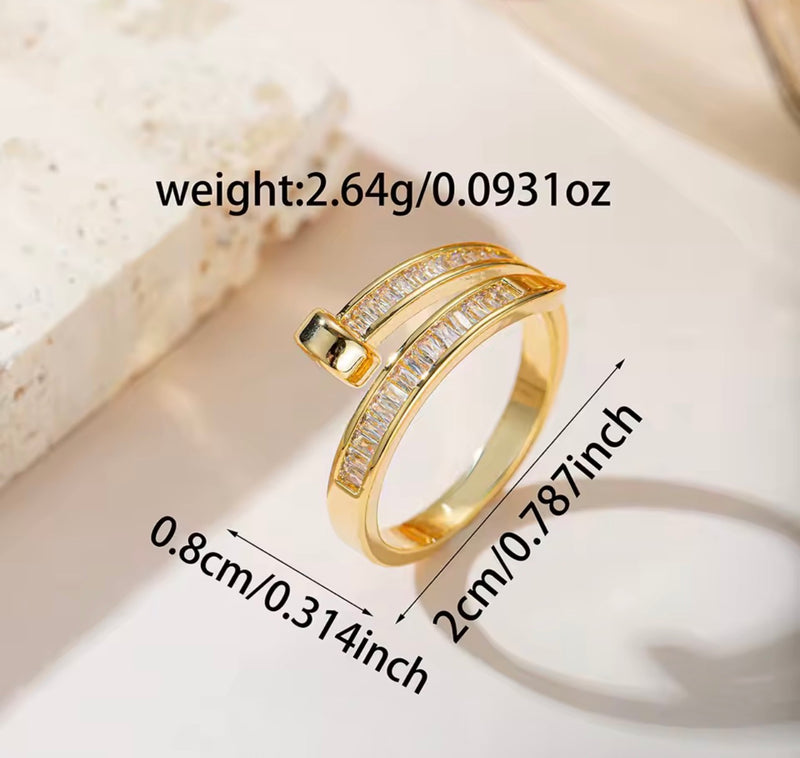 Women’s Adjustable Nail Design Ring – 18K Gold Plated