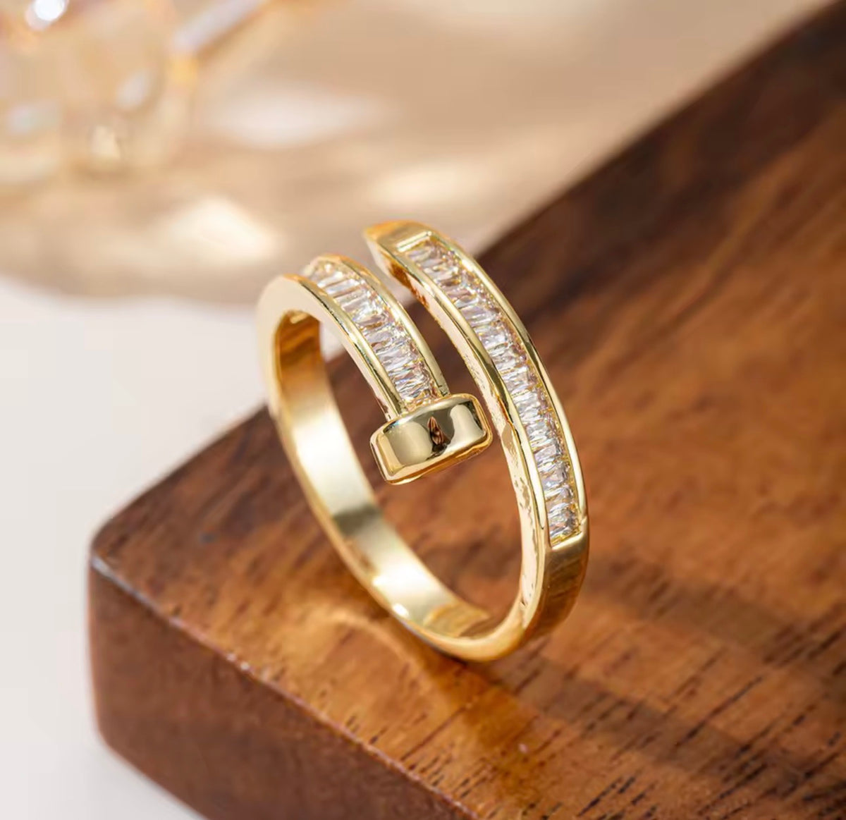 Women’s Adjustable Nail Design Ring – 18K Gold Plated