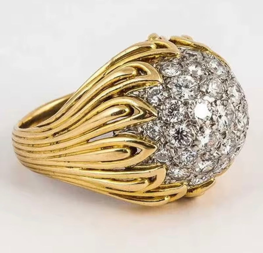 18K Gold Plated Statement Ring with Clear Stones