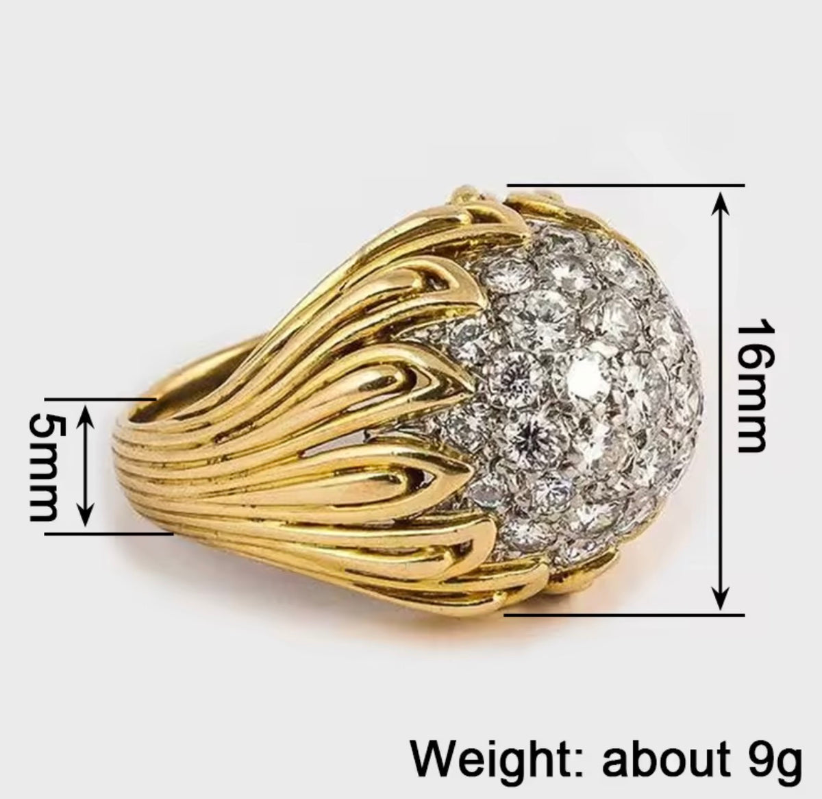 18K Gold Plated Statement Ring with Clear Stones