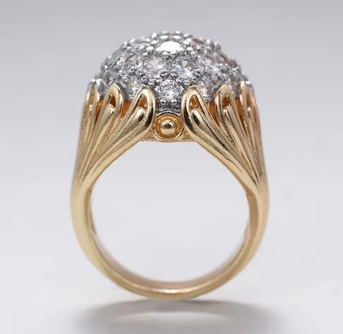 18K Gold Plated Statement Ring with Clear Stones
