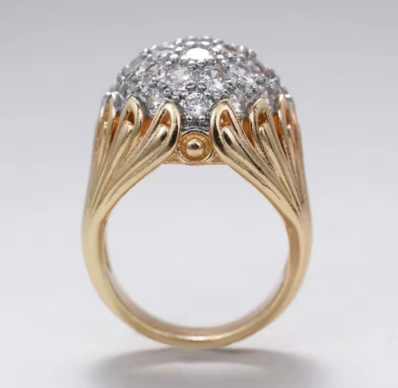 18K Gold Plated Statement Ring with Clear Stones