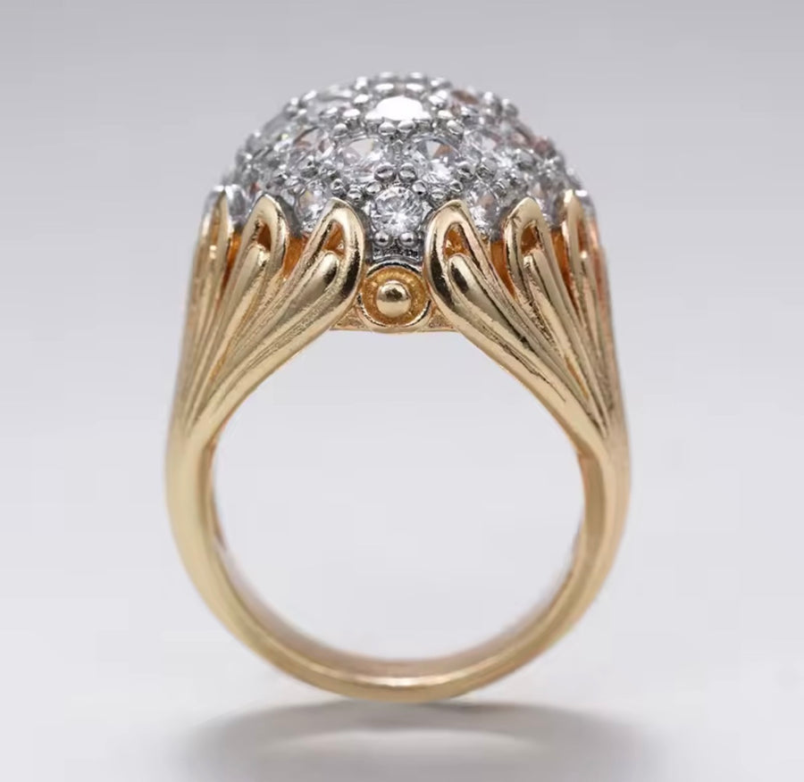 18K Gold Plated Statement Ring with Clear Stones