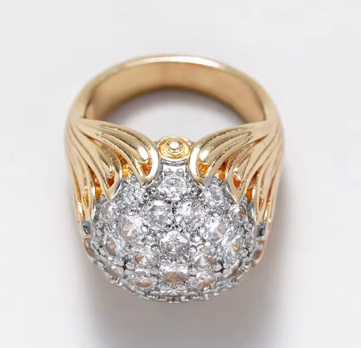 18K Gold Plated Statement Ring with Clear Stones