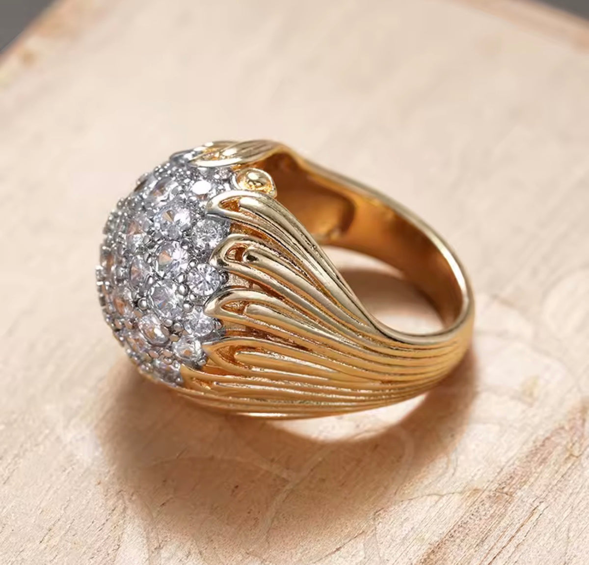 18K Gold Plated Statement Ring with Clear Stones
