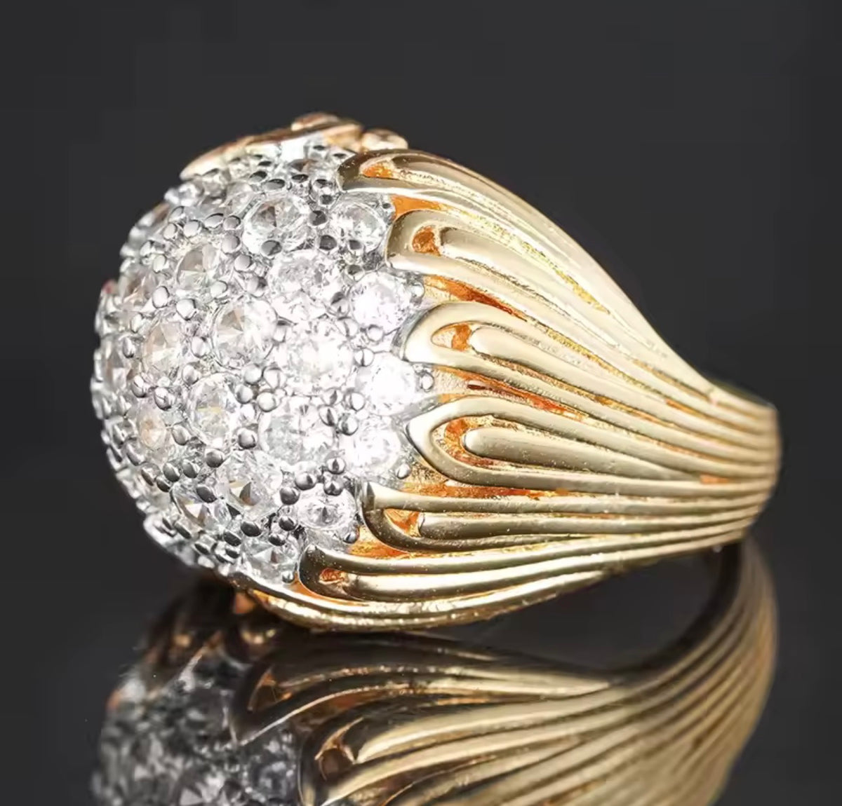 18K Gold Plated Statement Ring with Clear Stones