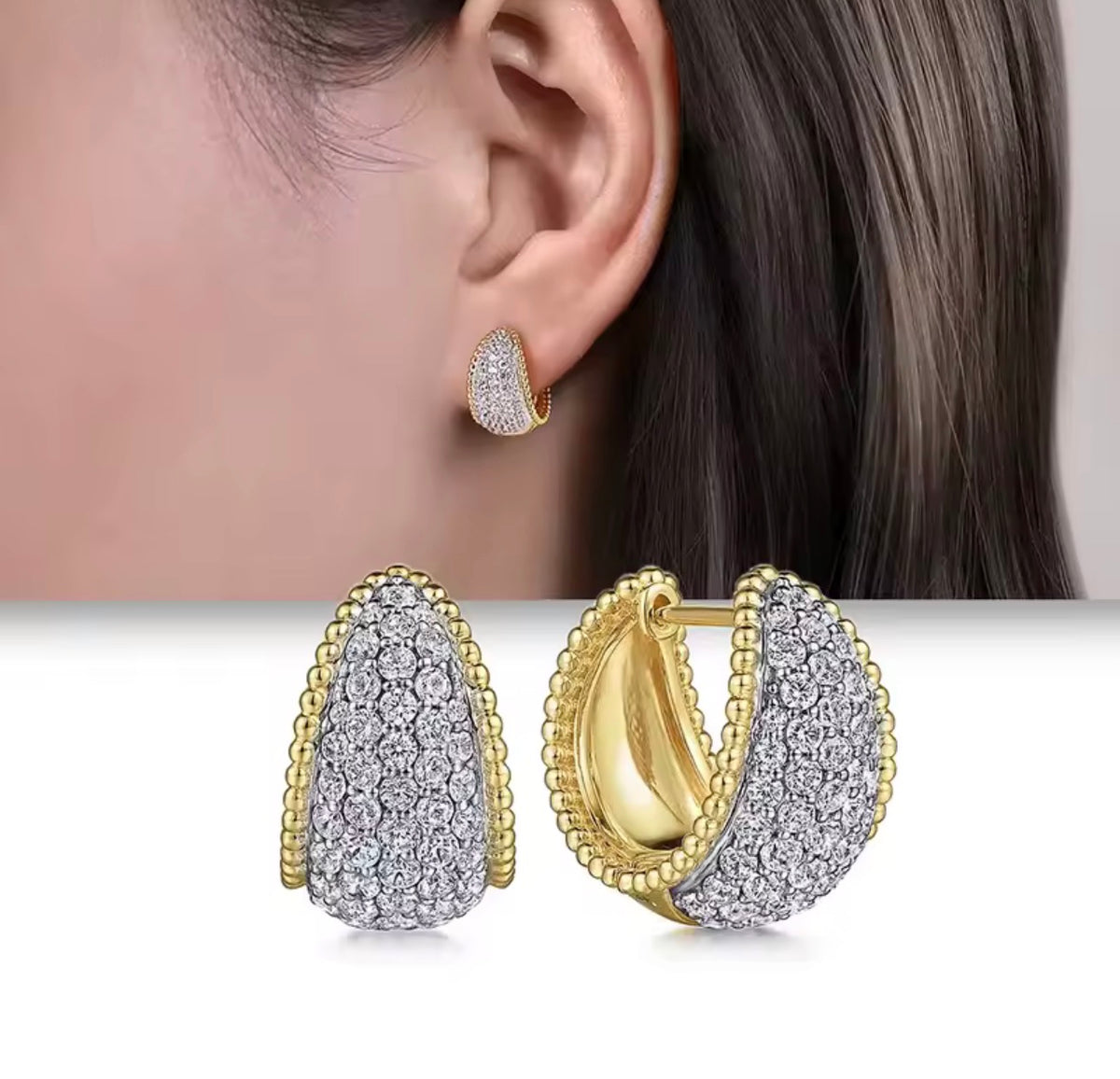 18K Gold Plated Clear Stone Hoop Earrings