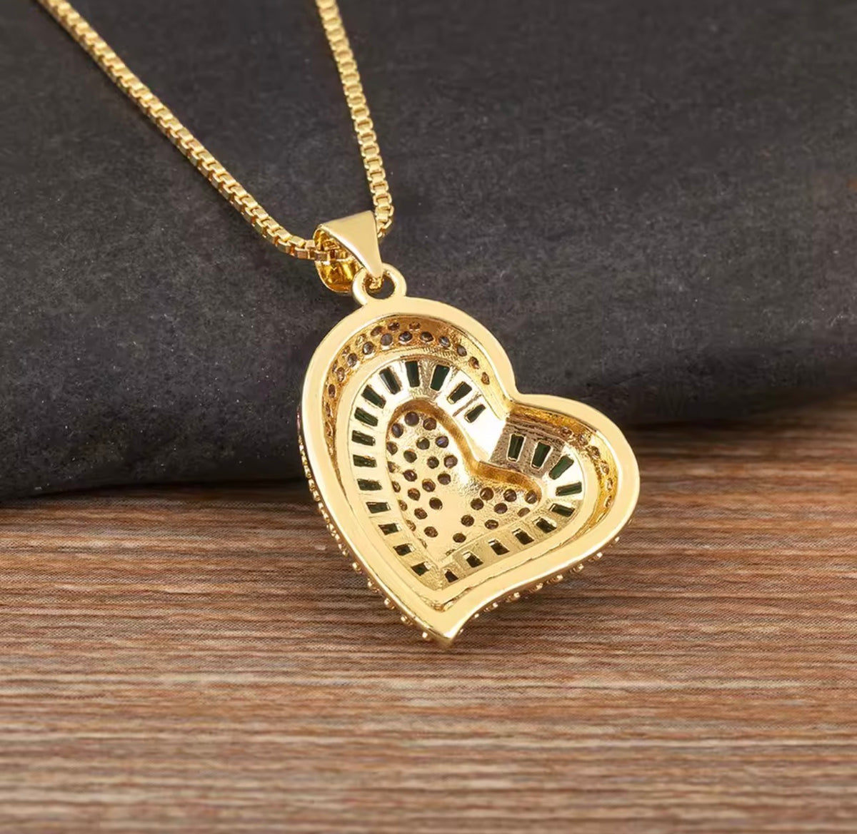 Colorful Double Heart Zirconia Necklace – Gold Tone