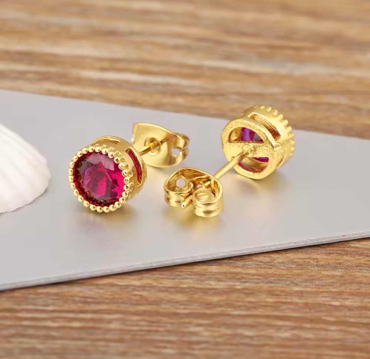 18K Gold Plated Round Crystal Stud Earrings for Women – Colorful Statement Earrings