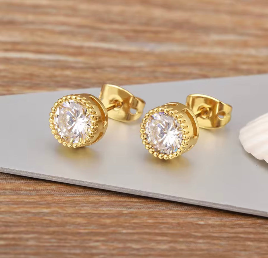 18K Gold Plated Round Crystal Stud Earrings for Women – Colorful Statement Earrings