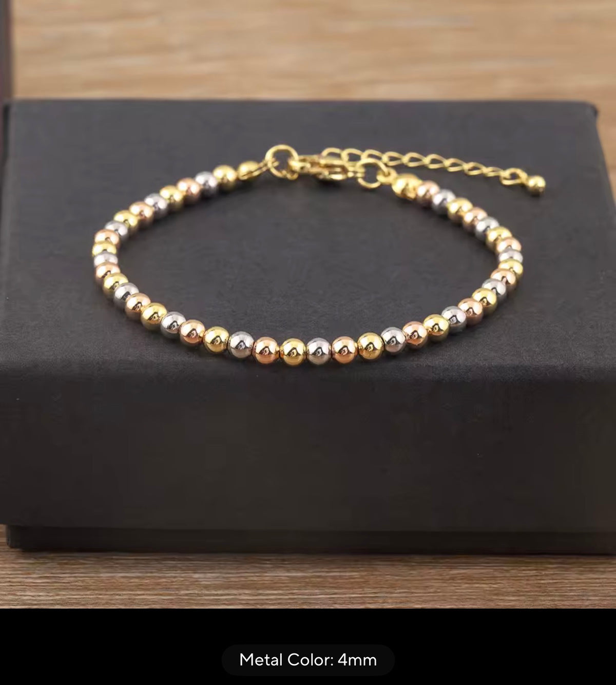 Three-Tone Beaded Necklace & Bracelet Collection – 4mm, 6mm & 8mm | 18K Gold Plated