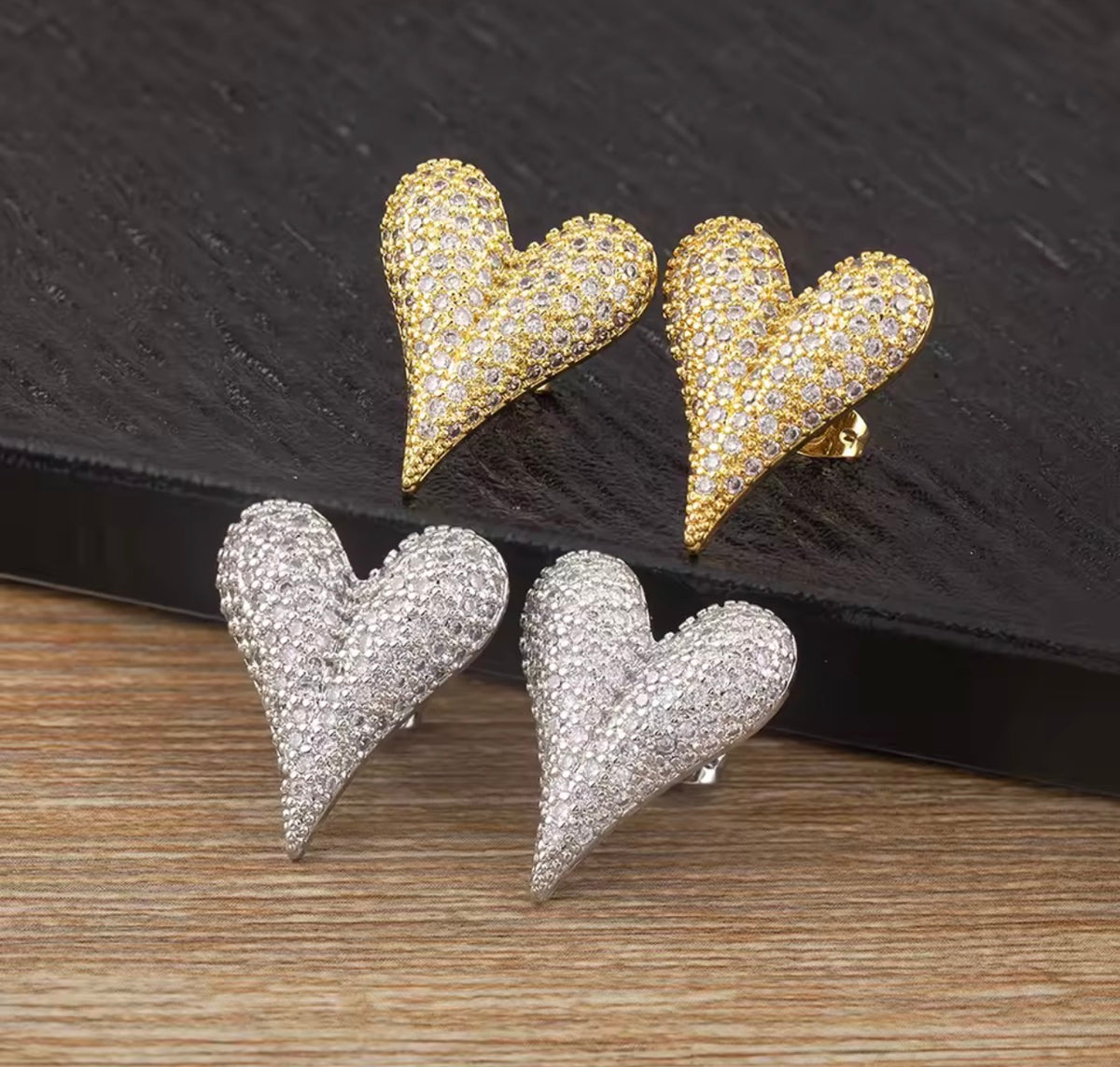 18K Gold Plated Pavé Heart Statement Earrings for Women