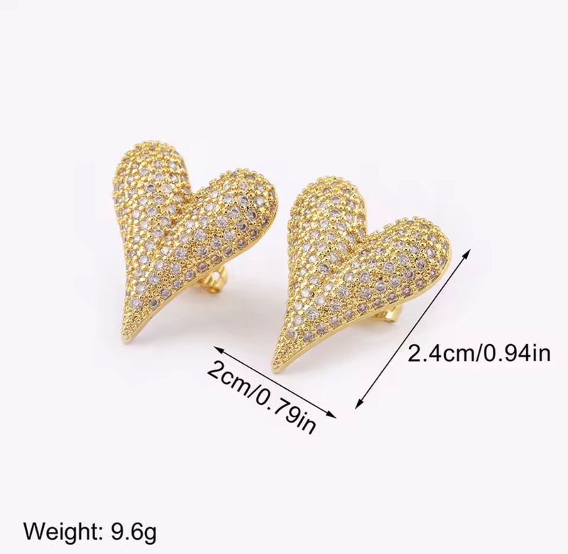 18K Gold Plated Pavé Heart Statement Earrings for Women