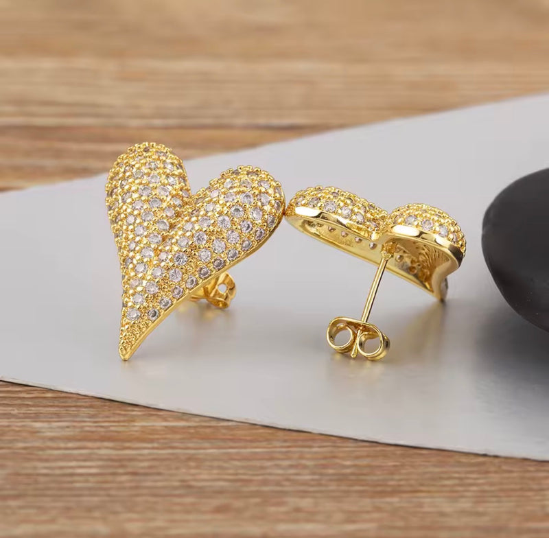 18K Gold Plated Pavé Heart Statement Earrings for Women