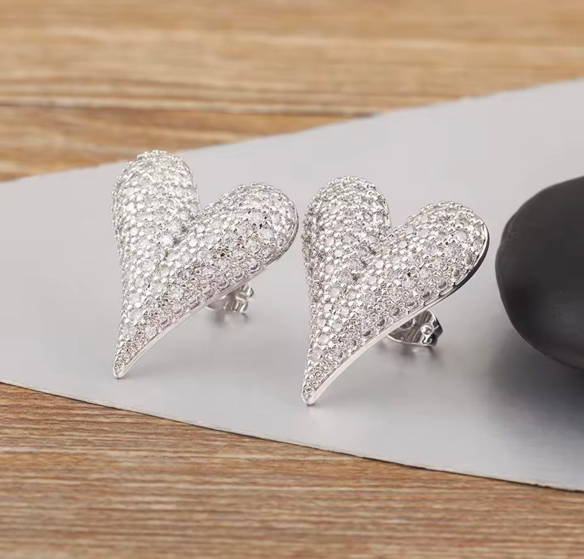 18K Gold Plated Pavé Heart Statement Earrings for Women