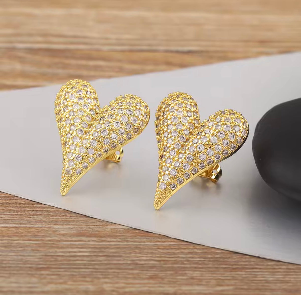 18K Gold Plated Pavé Heart Statement Earrings for Women
