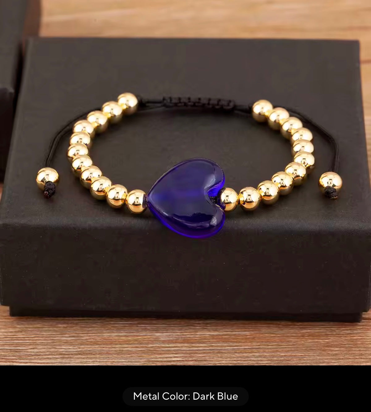 Colorful Heart Adjustable Beaded Bracelet – Gold Tone