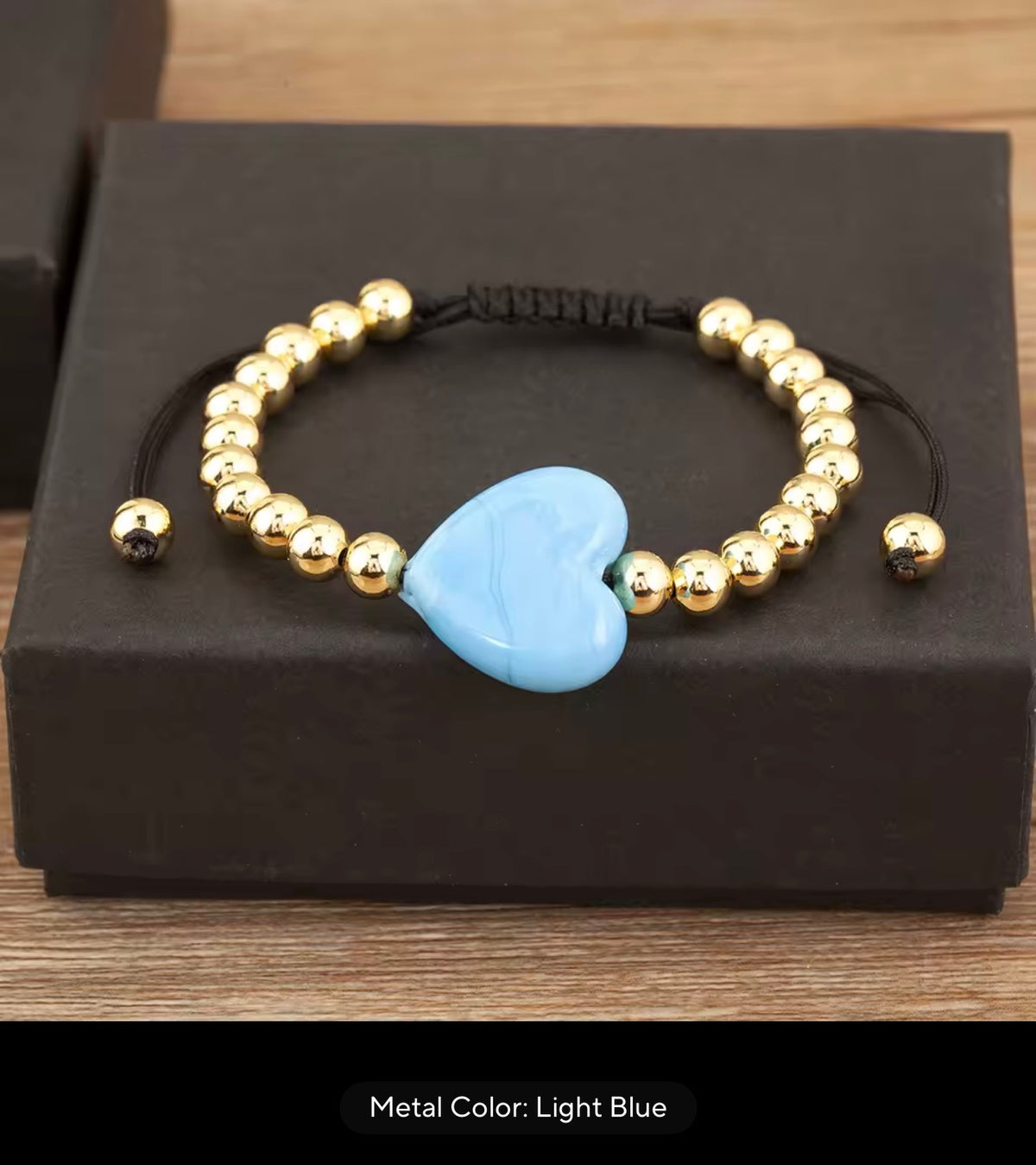 Colorful Heart Adjustable Beaded Bracelet – Gold Tone