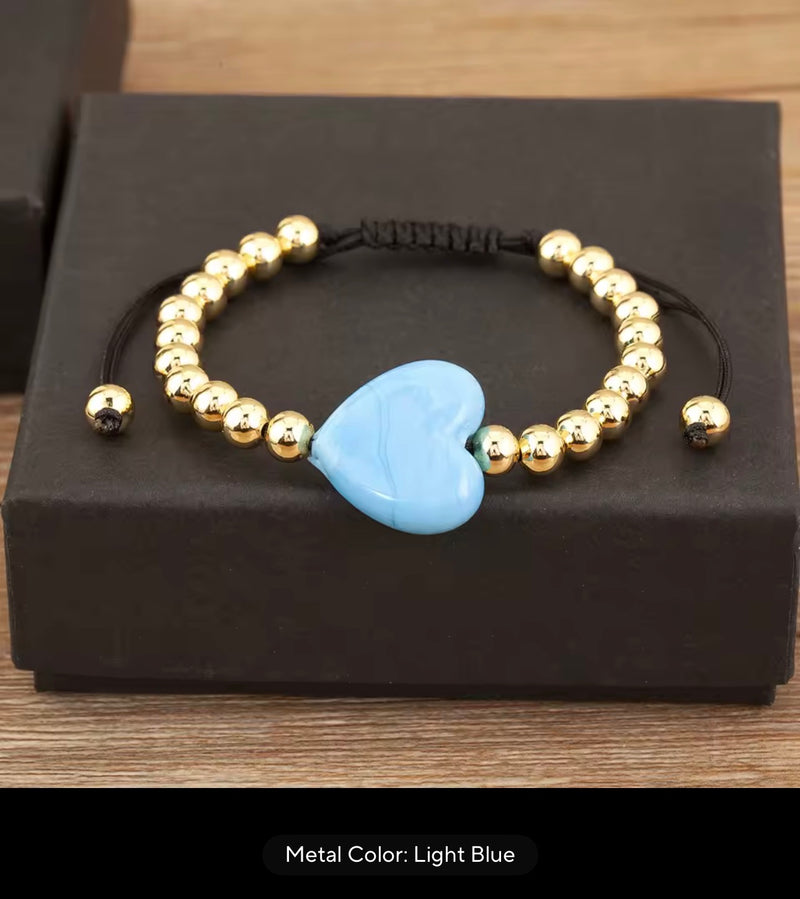 Colorful Heart Adjustable Beaded Bracelet – Gold Tone