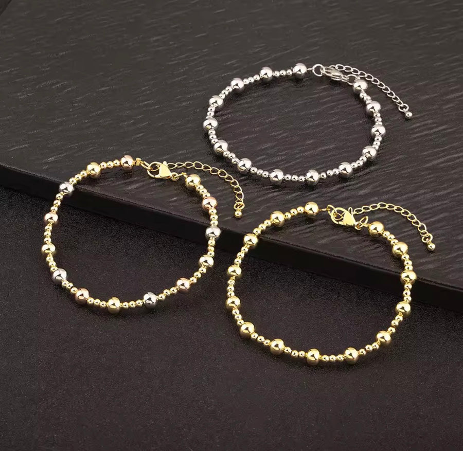 6mm beaded bracelets in gold silver-tone and three-tone 18K gold plated finishes