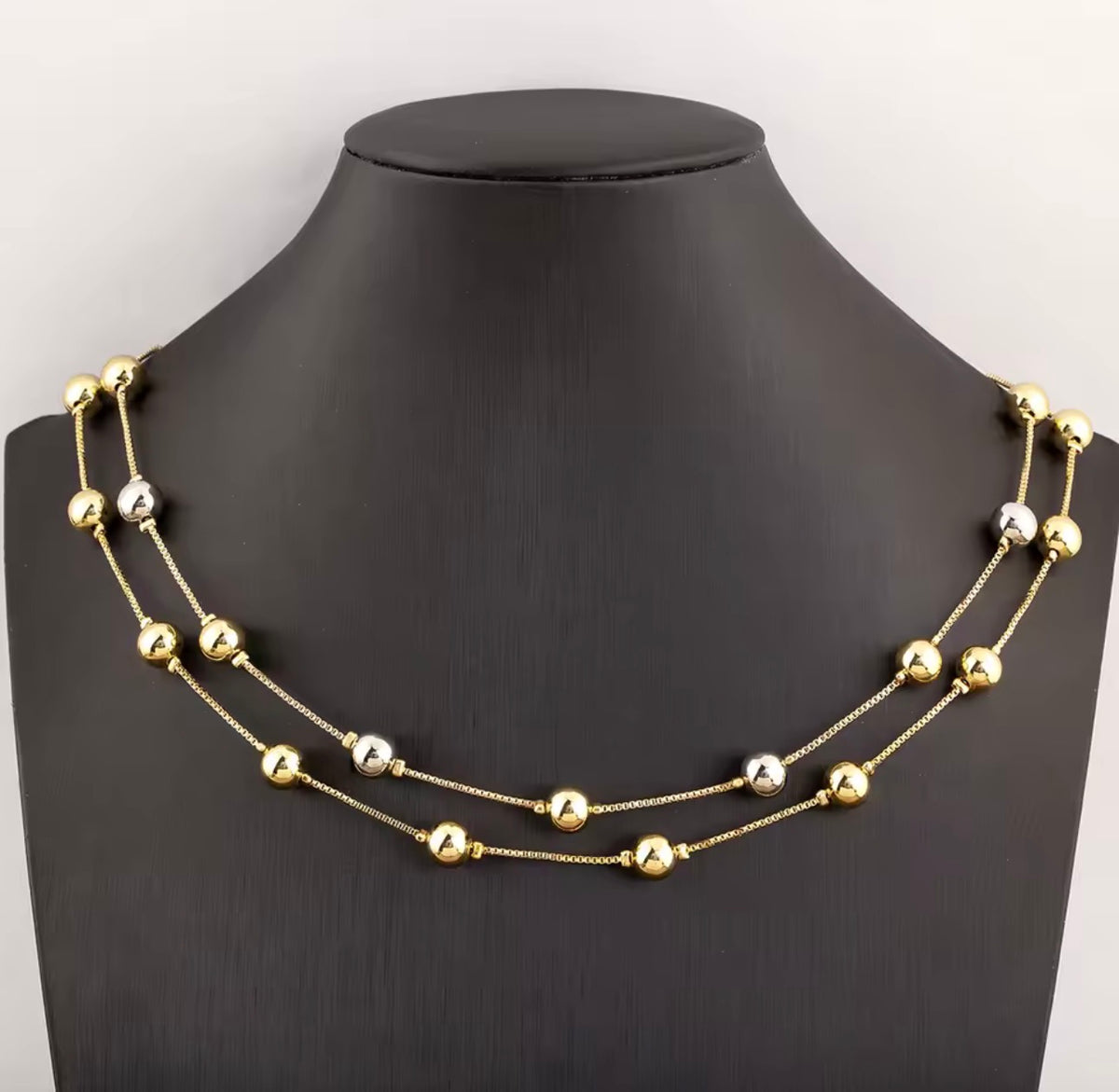 8mm Station Bead Necklace – 18K Gold Plated | Gold & Two-Tone