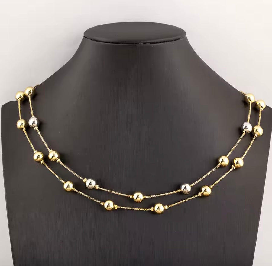 8mm Station Bead Necklace – 18K Gold Plated | Gold & Two-Tone
