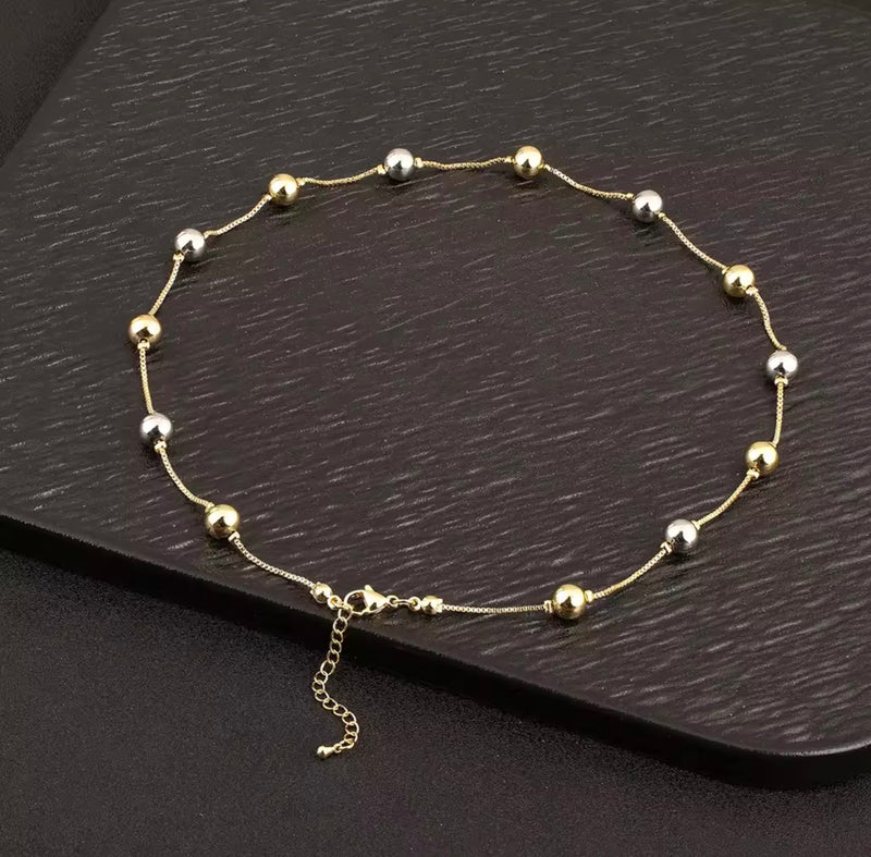 8mm Station Bead Necklace – 18K Gold Plated | Gold & Two-Tone
