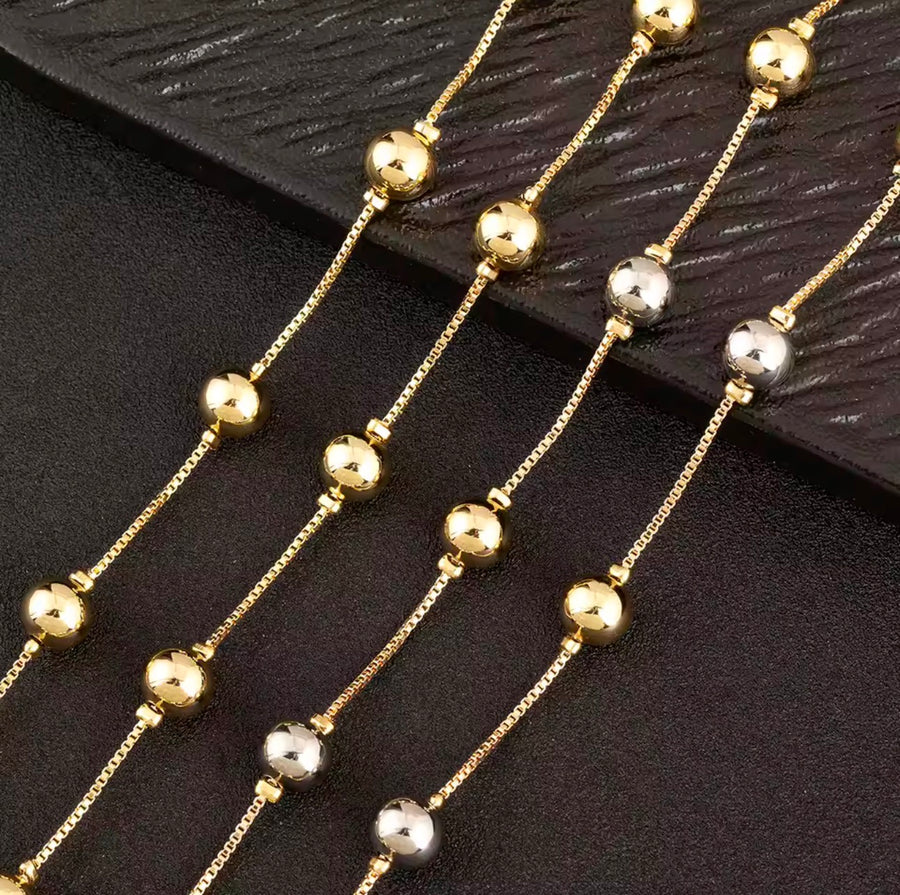 8mm Station Bead Necklace – 18K Gold Plated | Gold & Two-Tone